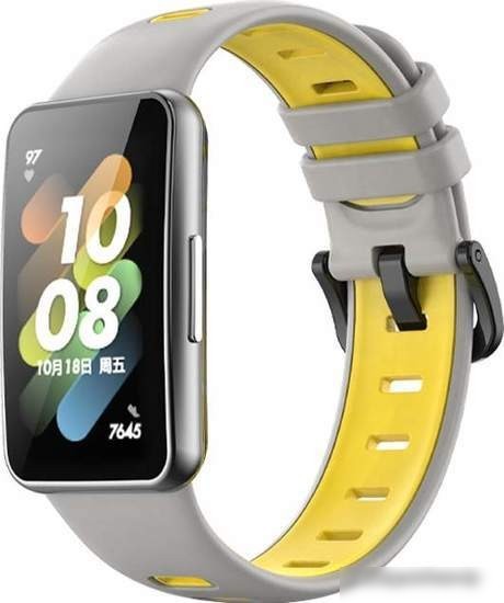 Ремешок Rumi силиконовый для Huawei Band 7 (серый/желтый)