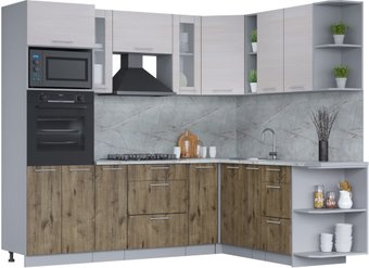 Готовая кухня Интерлиния Мила 1.88x2.4 правая (вудлайн кремовый/дуб веллингтон/серый каспий)