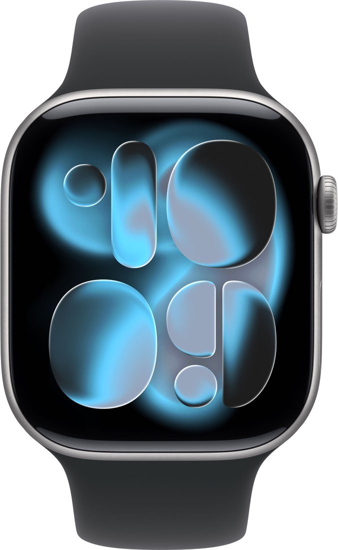 Умные часы Apple Watch Series 11 46 мм (алюминиевый корпус, космический серый/черный, спортивный силиконовый ремешок S/M)
