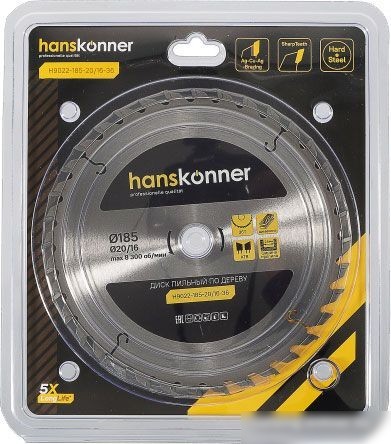 Пильный диск Hanskonner H9022-185-20/16-36