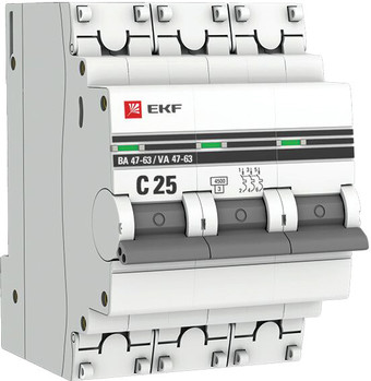 Выключатель автоматический EKF ВА 47-63 3P 25А (C) 4.5kA PROxima mcb4763-3-25C-pro