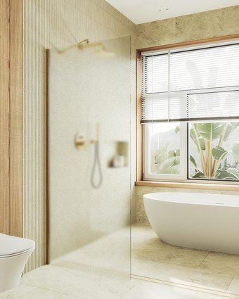 Душевая стенка MaybahGlass 99x195 MGD-1357-3ш (сатин стекло/золото)
