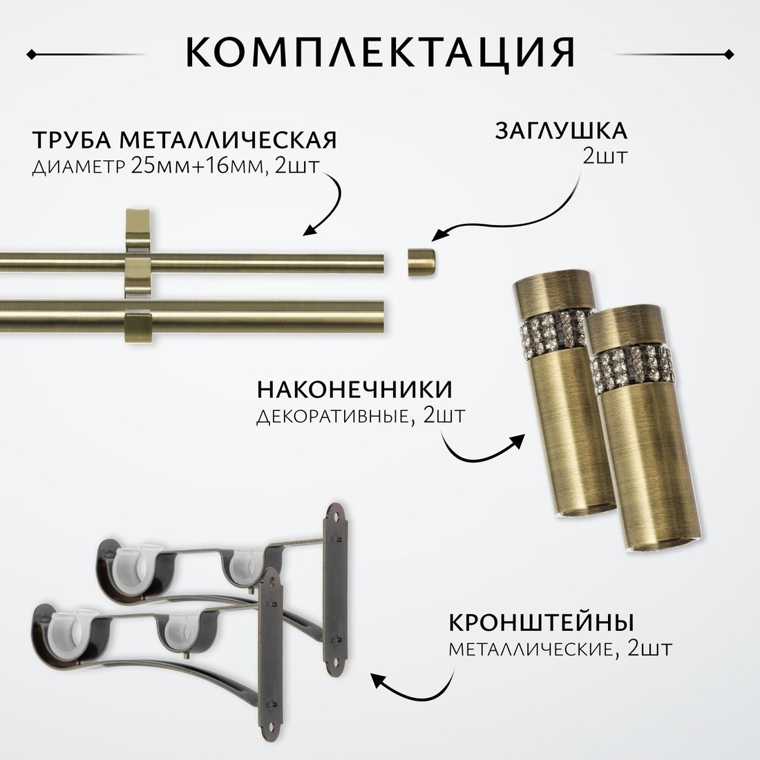 Карниз для штор Sundays Home Волна Имидж 25мм+16мм двухрядный (антик, 2м)