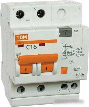 Дифференциальный автомат TDM Electric АД12 2Р 63А 100мА SQ0204-0024
