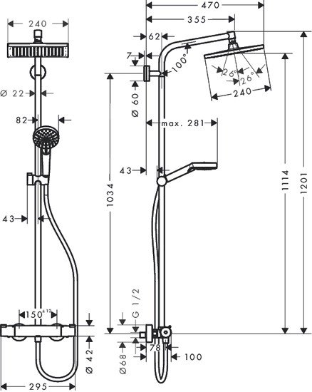 Душевая система Hansgrohe Crometta Е 240 1jet Showerpipe [27271000]