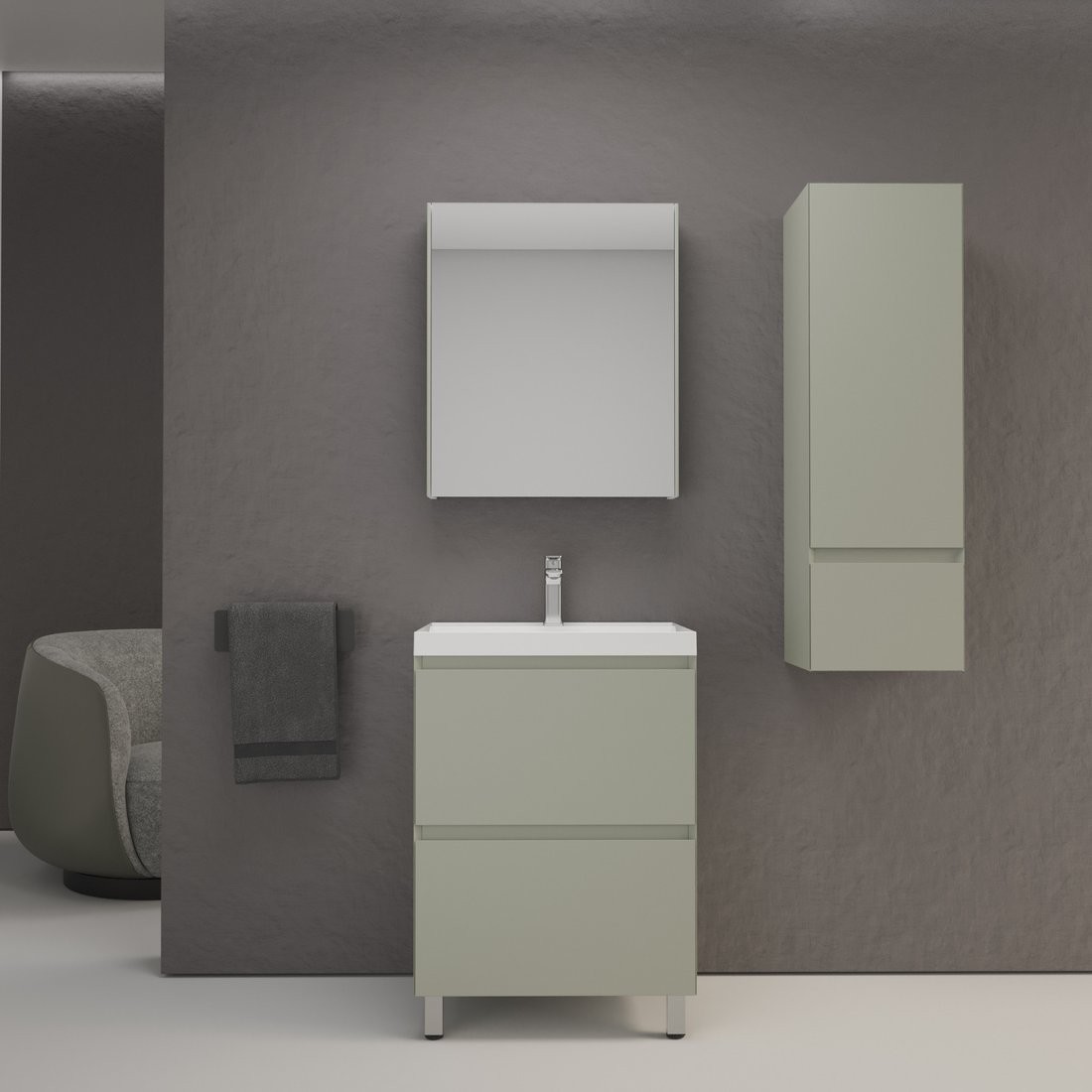 Symbolite Тумба под умывальник Манхэттен 60 Plus 2 ящика + Asti 60x45 (олива/жасмин)