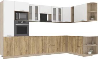 Готовая кухня Интерлиния Мила 1.88x3.4 правая без столешницы (белый платинум/дуб золотой)