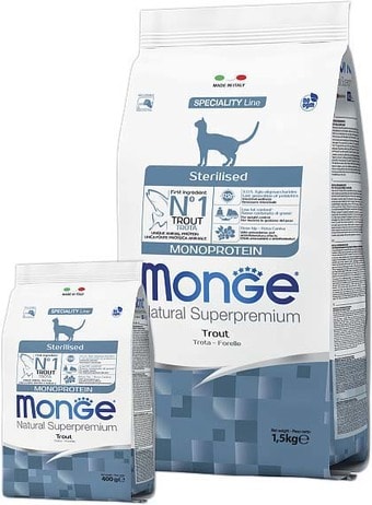 Сухой корм для кошек Monge Superpremium Monoprotein Sterilised Trout 400 г