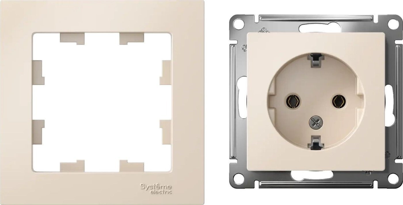 Розетка Systeme Electric AtlasDesign ATN000243 с заземлением + ATN000201 (бежевый/бежевый)