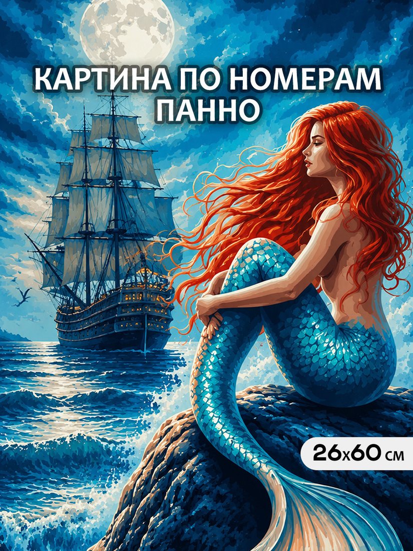 Картина по номерам Молли Русалка и корабль под лунным светом 26x60 HRM0125