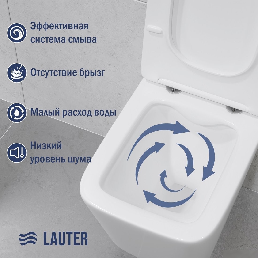 Унитаз подвесной Lauter Square 214903 с кнопкой 219703E (круглая, сатин)