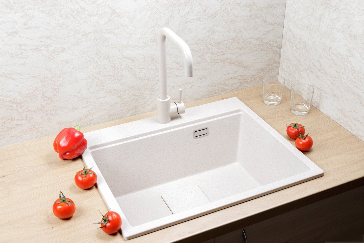 Кухонная мойка Marblan Comfort 60 (бежевый, с сифоном)