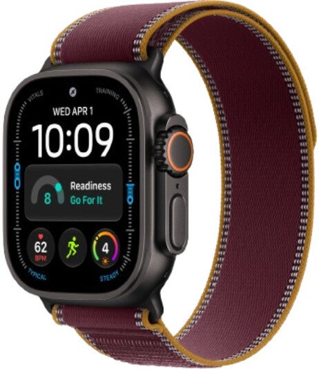 Умные часы Apple Watch Ultra 4 LTE 49 мм (титановый корпус, черный/бургунди, нейлоновый ремешок размера S/M)