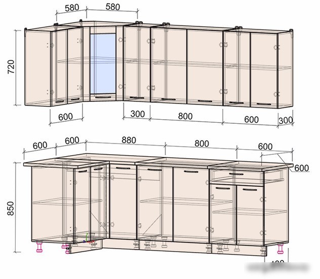 Готовая кухня Интерлиния Мила 12x23 (бетон-антрацит-травертин)