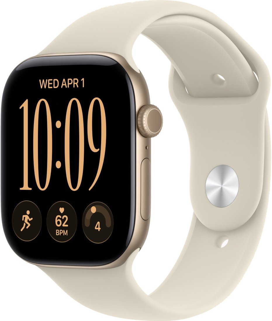 Умные часы Apple Watch Series 12 46 мм (алюминиевый корпус, светлое золото/песочный, спортивный силиконовый ремешок M/L)