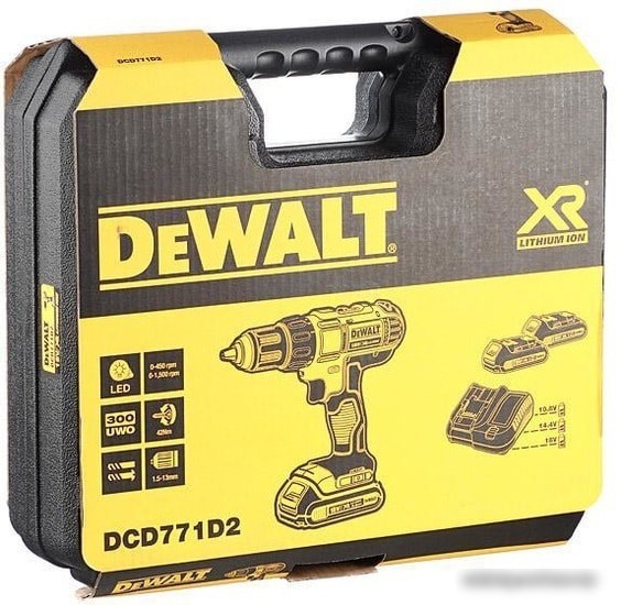 Дрель-шуруповерт DeWalt DCD771D2 (с 2-мя АКБ 2 Ah)