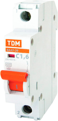 Выключатель автоматический TDM Electric ВА 47-29 1Р 1.6А (C) 4.5кА SQ0206-0082