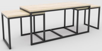 Журнальный столик Hype Mebel Трио 40x100-200 (черный/древесина белая)