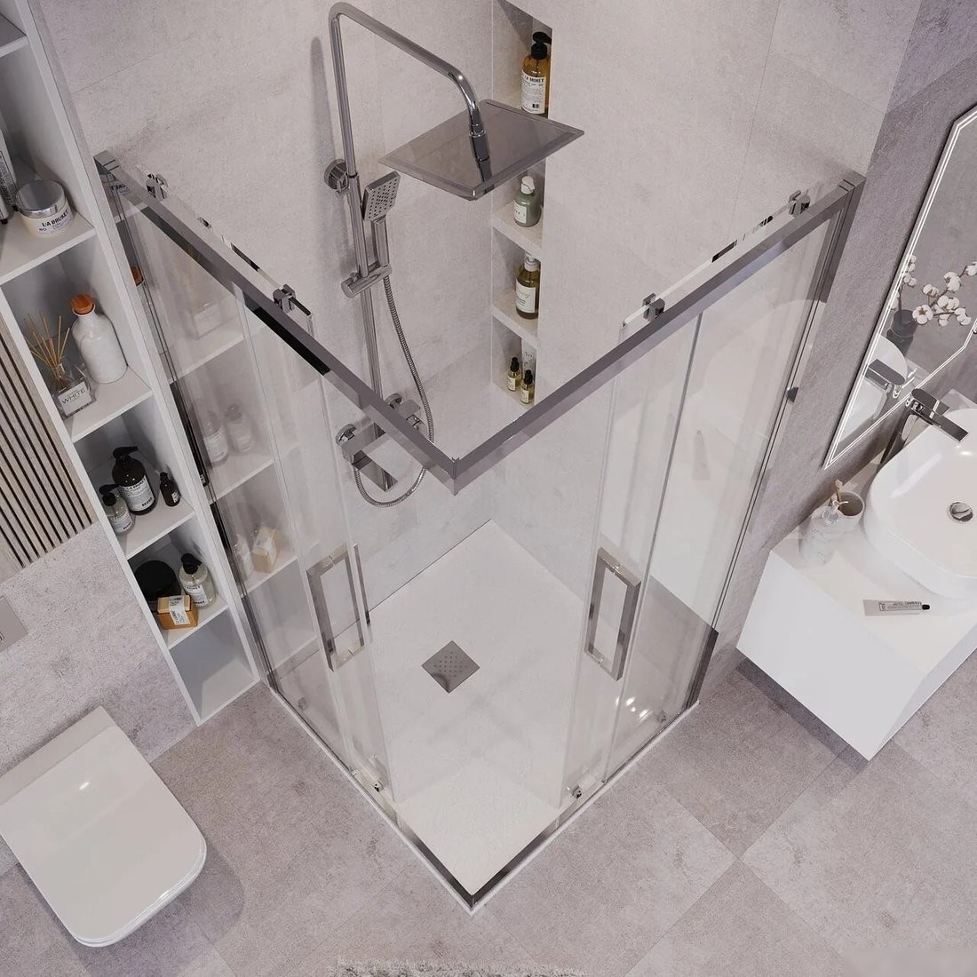 Душевой уголок Grossman Cosmo 90x90x195 300.K33.02.9090.32.00 (золото сатин/прозрачное стекло)