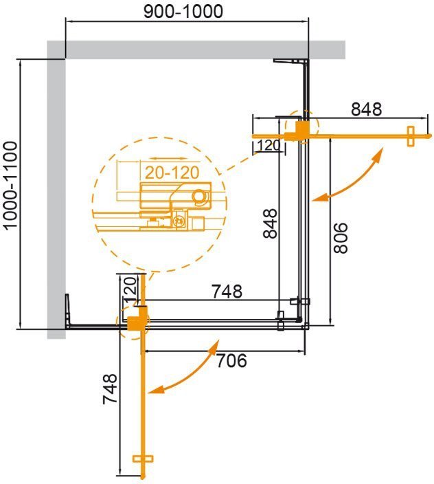 Душевой уголок Cezares SLIDER-AH-2-90/100-100/110-GRIGIO-GM