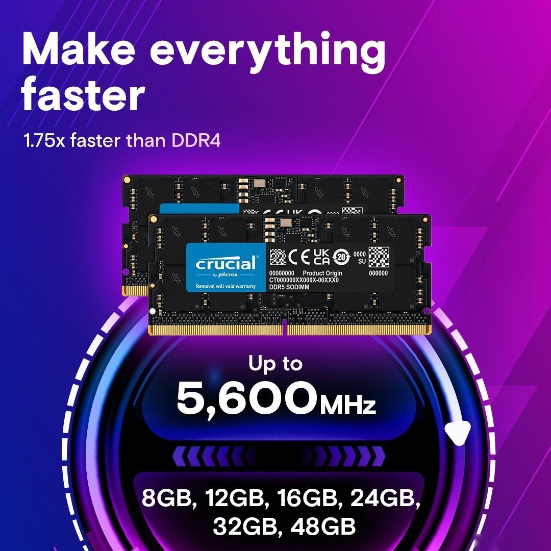Оперативная память Crucial 8ГБ DDR5 SODIMM 5600 МГц CT8G56C46S5
