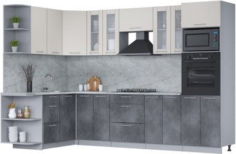 Готовая кухня Интерлиния Мила 1.68x3.0 левая (персидский жемчуг/бетон портленд/серый каспий)