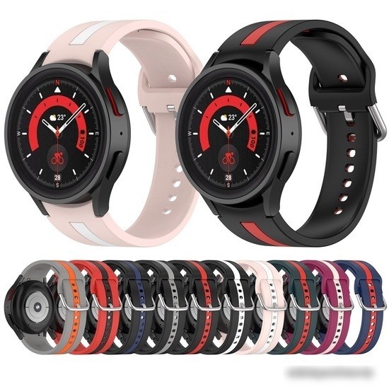 Ремешок Rumi Sport Line силиконовый для Samsung Galaxy Watch4/5 (20 мм, черный/синий)