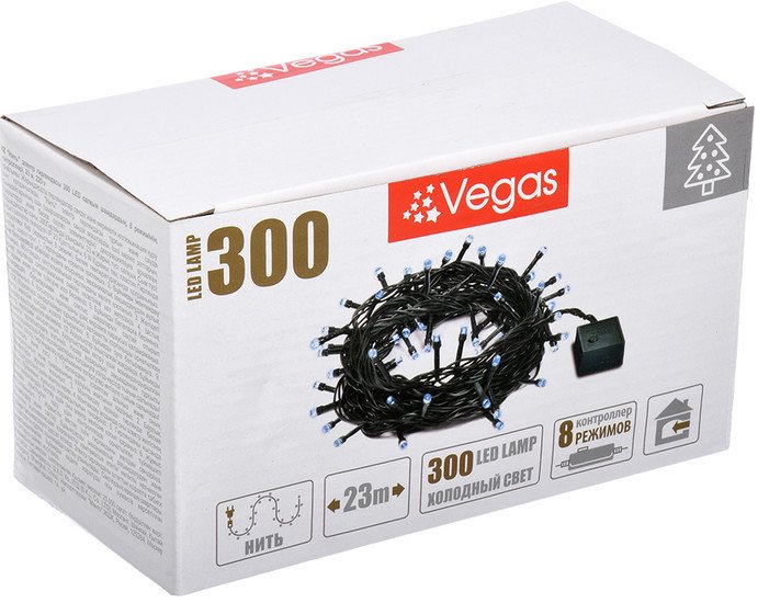 Гирлянда Vegas Нить 55072 300 LED (белый холодный)