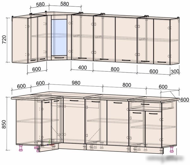 Готовая кухня Интерлиния Мила 12x24 (дуб золотой-антрацит-дуб бунратти)