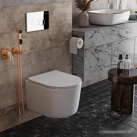 Унитаз подвесной Roxen Simple Compact в комплекте с инсталляцией StounFix Slim 6 в 1 913681 (кнопка: хром глянец)