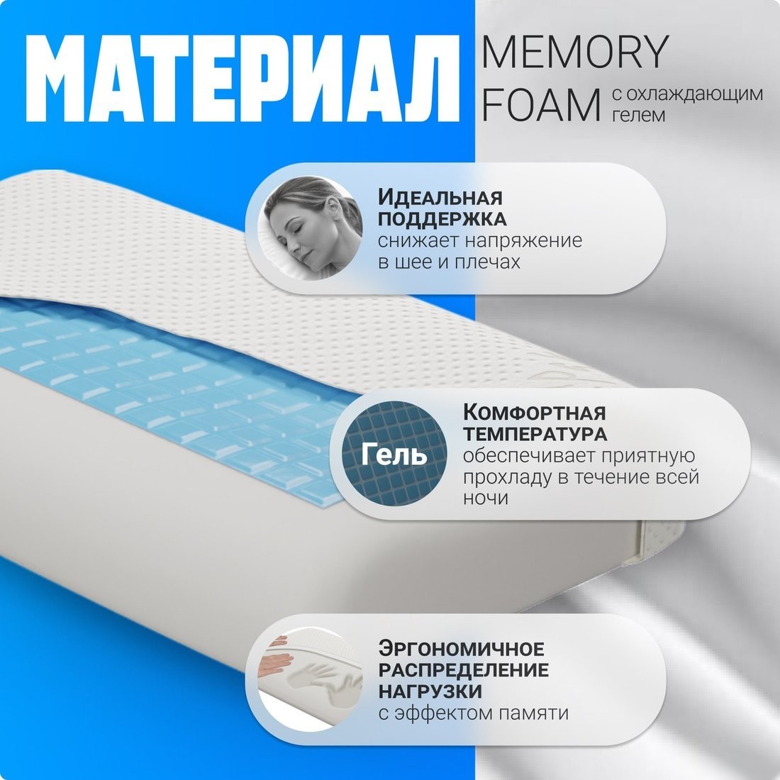 Ортопедическая подушка Mio Tesoro Premium Long Wave Gel 67х43х12/10 (бабл белый)