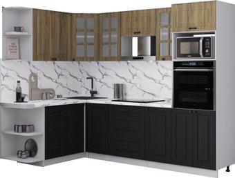 Готовая кухня Интерлиния Мила Деко 1.68x2.6 LV (черный/дуб вотан/белый гранит)