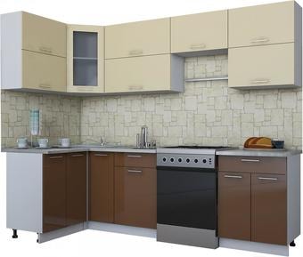 Угловая кухня Интерлиния Мила Gloss 60-12x26 (ваниль/шоколад глянец)