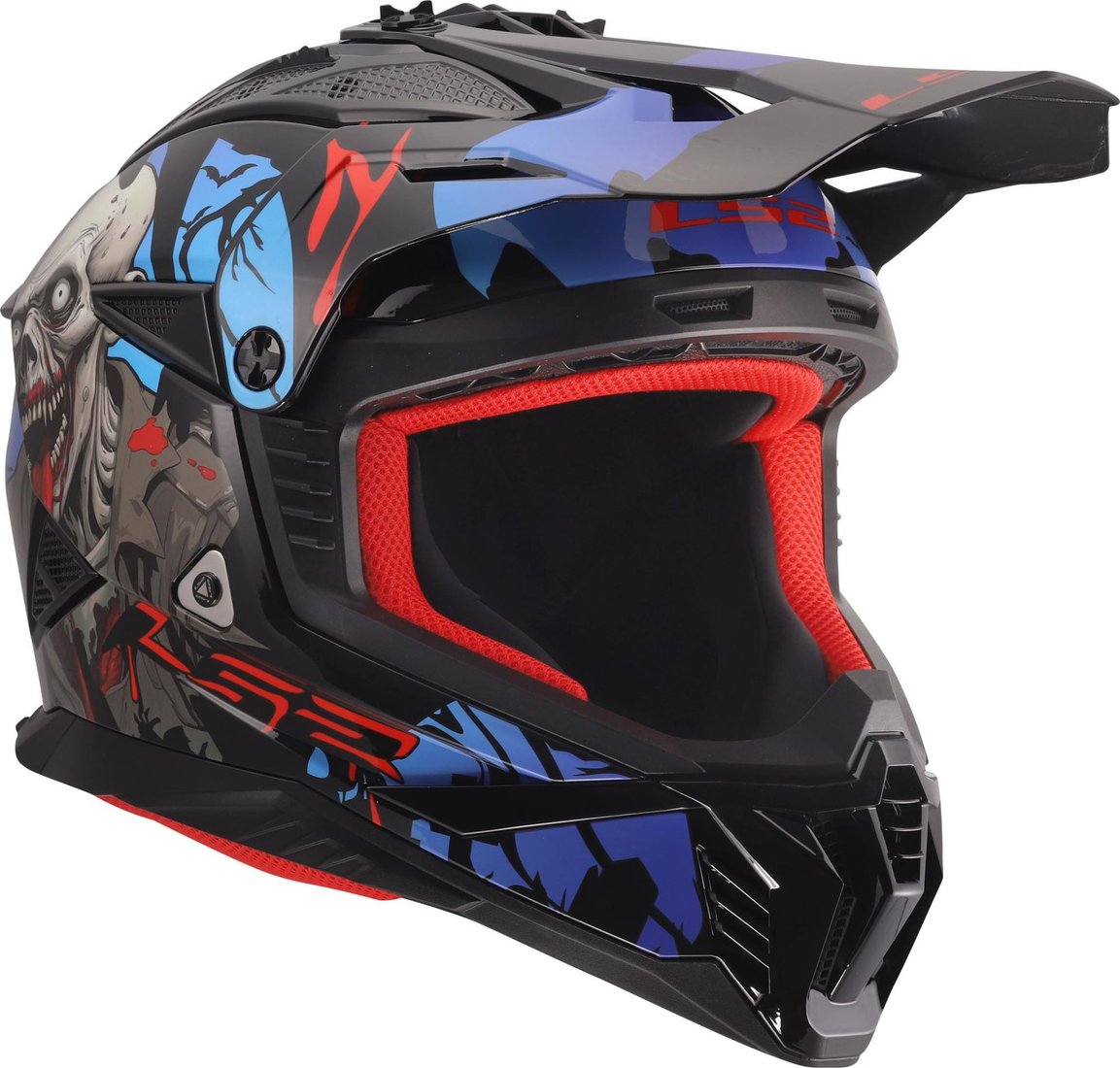 Мотошлем LS2 MX708 Fast II Zombie II (L, черный/красный/синий)