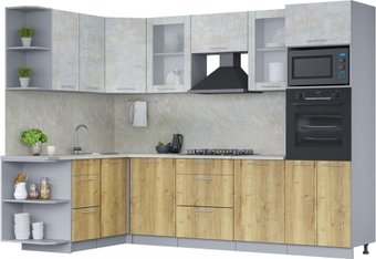 Готовая кухня Интерлиния Мила 1.68x2.8 левая (бетон лайт/дуб золотой/опал светлый)