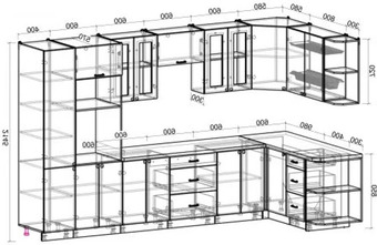 Готовая кухня Интерлиния Мила Деко 1.68x3.4 правая (луна-луна-травертин серый)