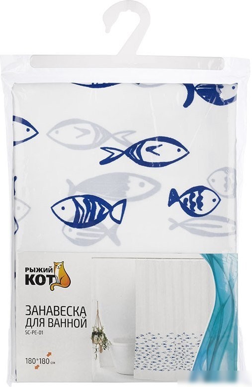 Шторка-занавеска для ванны Рыжий кот Рыбы половина SC-PE-01 108995
