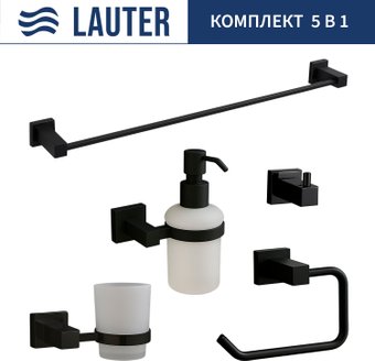 Набор аксессуаров для ванной Lauter 21SH6062 + 21SH6172 + 21SH6092 + 21SH6072 + 21SH6012 (Matt Black, 5 предметов)