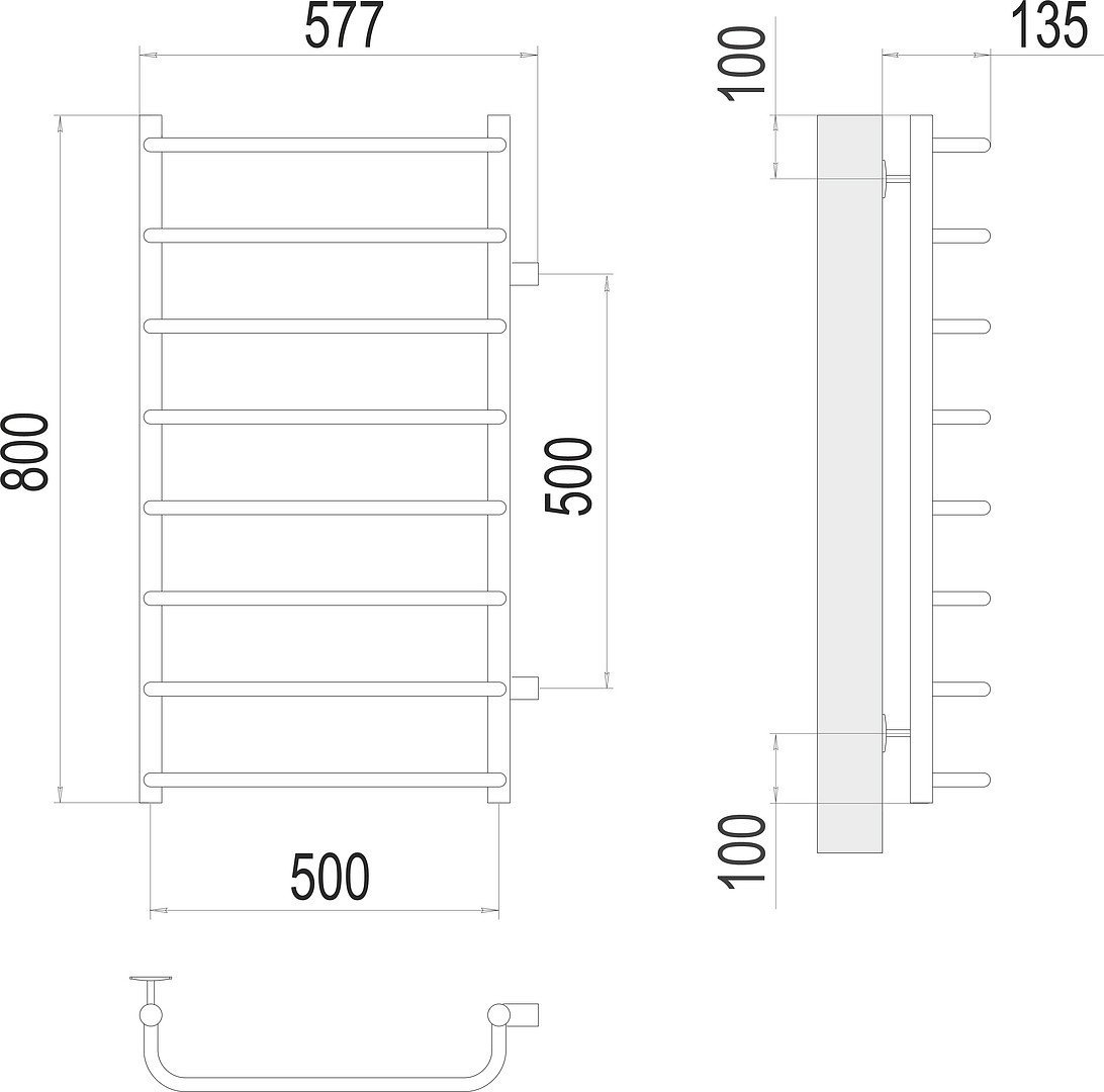 Полотенцесушитель TERMINUS Стандарт П8 500x800 (боковое подключение 500, RAL 9005)