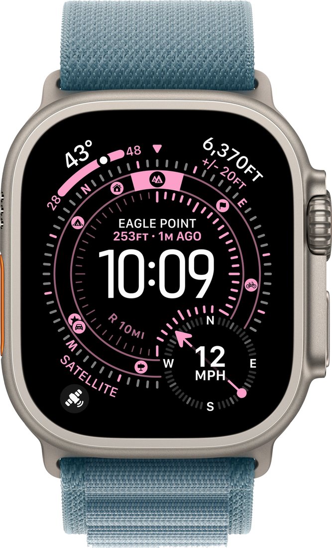 Умные часы Apple Watch Ultra 3 LTE 49 мм (титановый корпус, природный/голубой, текстильный ремешок размера S)