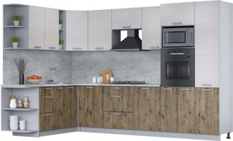 Готовая кухня Интерлиния Мила Лайт 1.88x3.2 левая (вудлайн кремовый/дуб веллингтон/серый каспий)