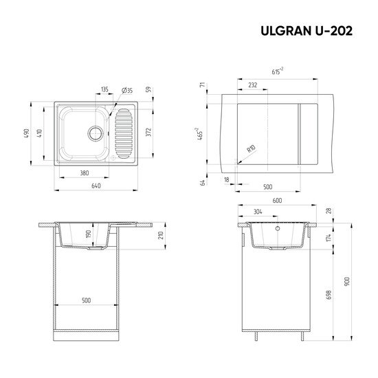Кухонная мойка Ulgran U-202 (ультра-черный)