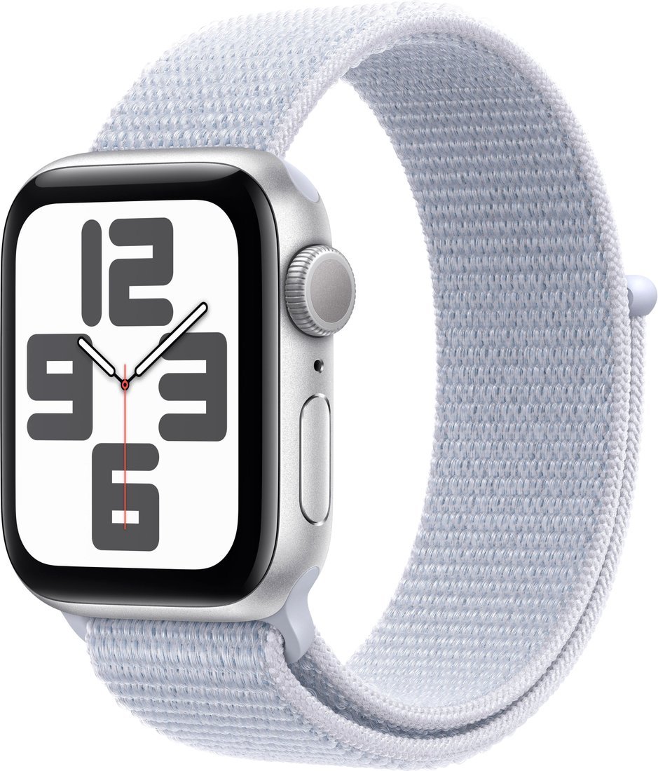 Умные часы Apple Watch SE 2 40 мм (алюминиевый корпус, серебристый/голубой, нейлоновый ремешок)