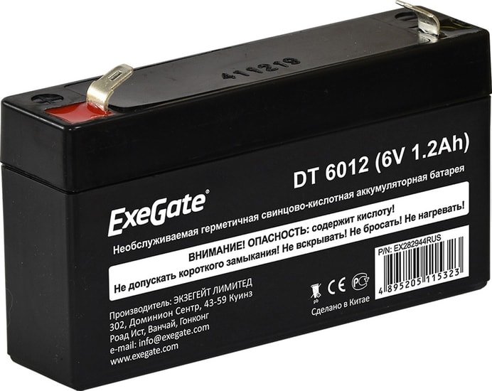 Аккумулятор для ИБП ExeGate DT 6012 (6В, 1.2 А·ч)