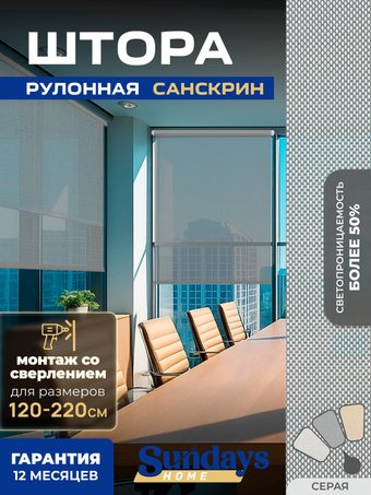 Рулонные шторы Sundays Home Санскрин SS 1300-03 140х160 (серый)