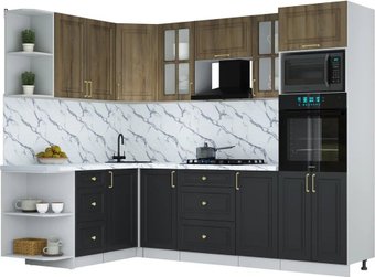 Готовая кухня Интерлиния Мила Шато 1.68x2.6 ВТ LV (дуб вотан/черный/белый гранит)