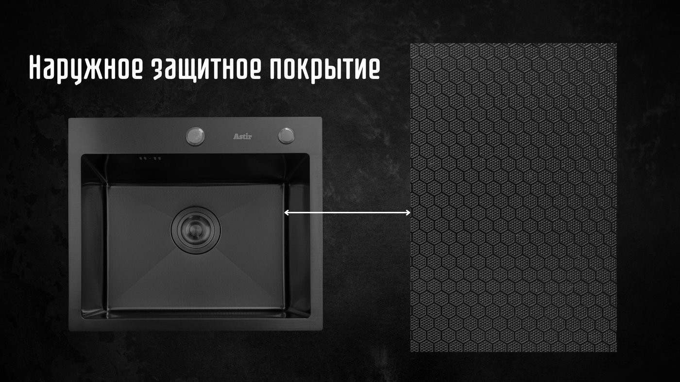 Кухонная мойка Astir Decor PVD Black 45x50B (с сифоном, дозатором и коландером)