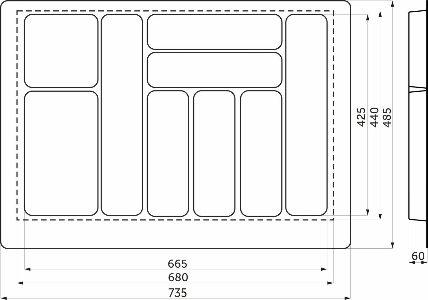 Лоток для столовых приборов AKS 800 Marble 735x485 (бело-серый мрамор)