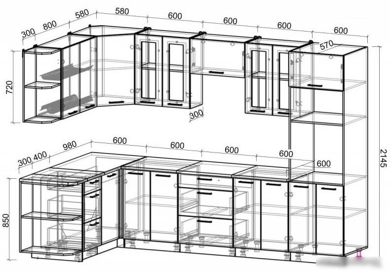 Готовая кухня Интерлиния Мила Gloss 1.68x3.0 левая (ваниль-шоколад)