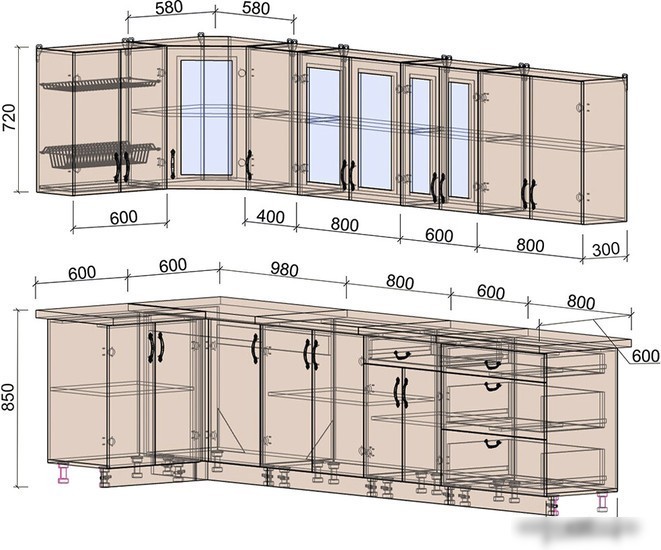 Готовая кухня Интерлиния Мила Крафт 1.2x3.2 (дуб английский/дуб полярный)